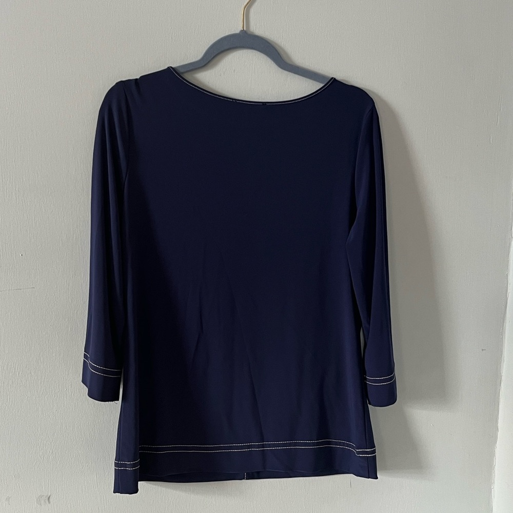Peck &Peck Navy Top with Contrast Stitching - Picture 5 of 5